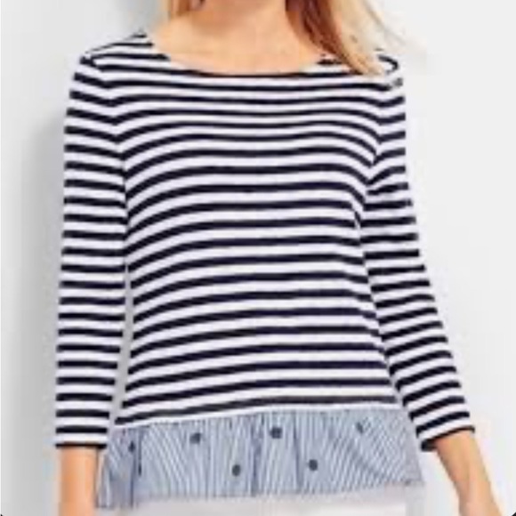 Talbots nautical striped top with ship wheel flounce hem - Picture 2 of 6